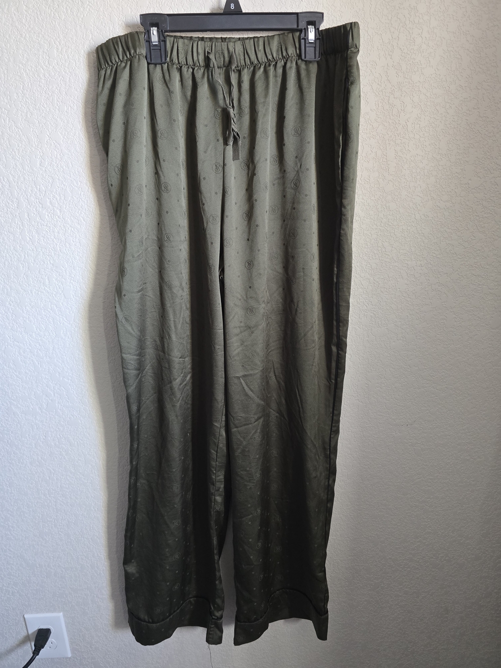 Victoria's Secret Satin Jacquard Monogram Pajama Pants Olive Green - Large